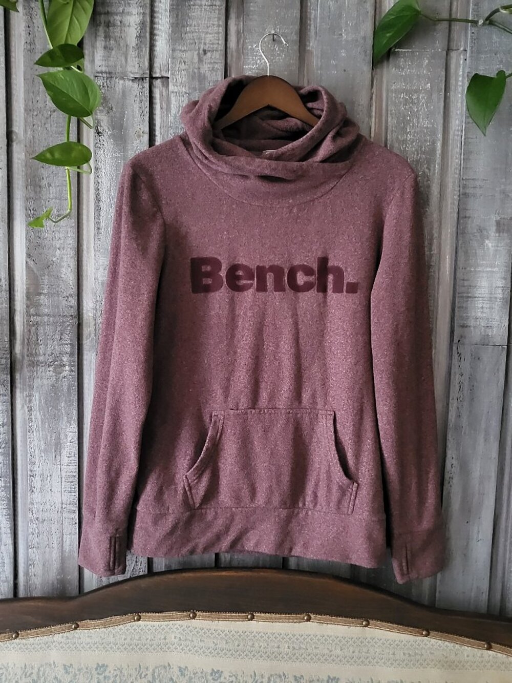 BENCH Purple Marled Cowl Neck Fleece Hoodie Sweatshirt Pullover Size M